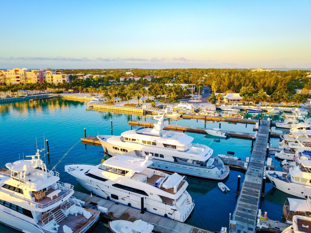 A beautiful scenery of the sunrise at the marina in Turks and Caicos